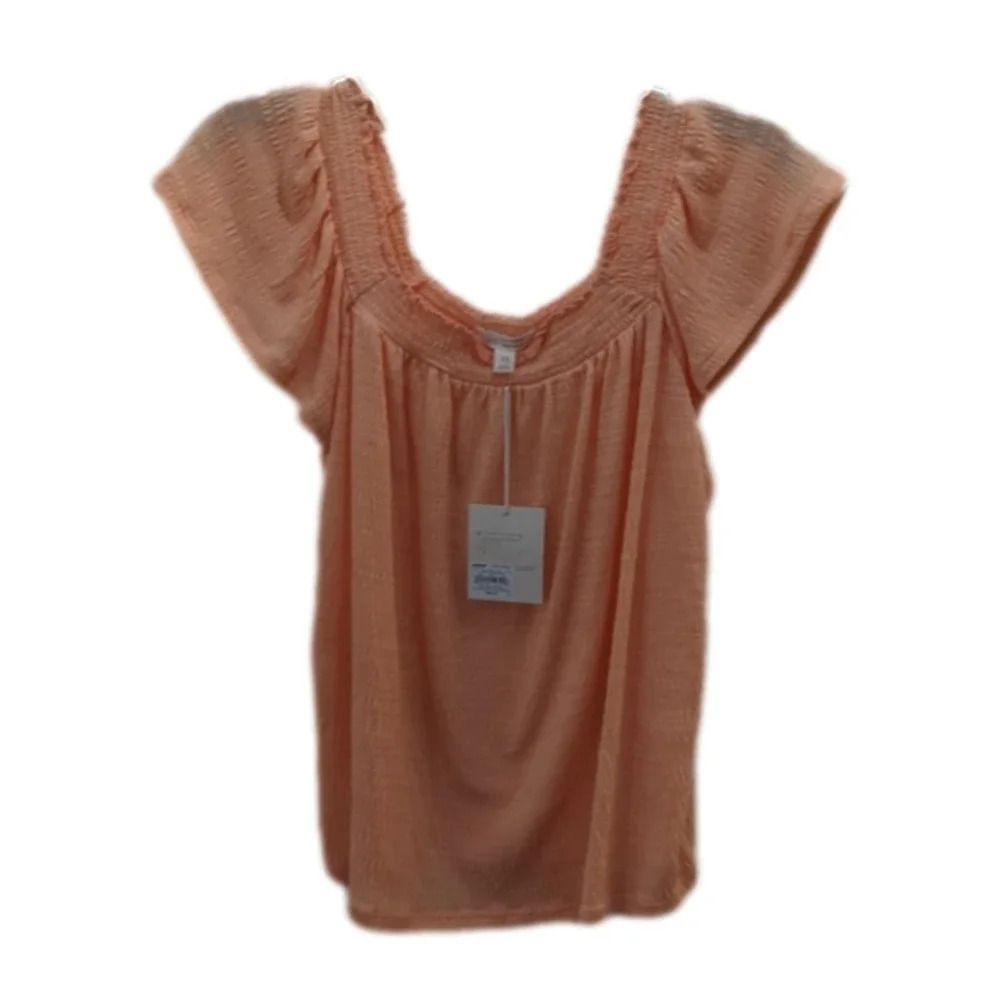 Lc Lauren Conrad Women's pink Coral off shoulder flutter sleeve top